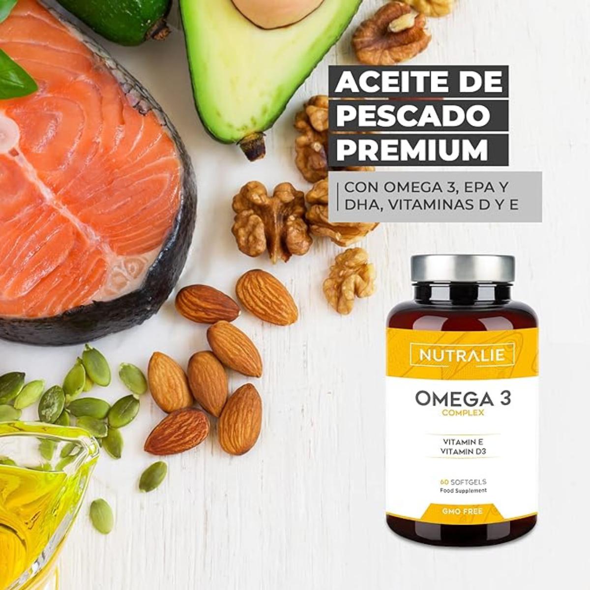 Omega-3-Komplex 2000 mg + Vitamin E und D3 DHA EPA Nutralie 60 Softgels