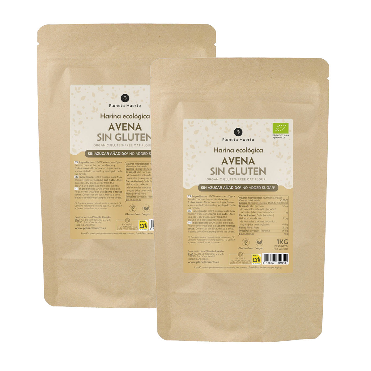 2er-Pack glutenfreies Hafermehl ECO Planeta Huerto