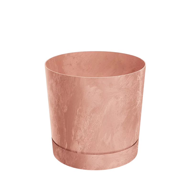 Pure cementen bloempot met geïntegreerde terracotta schotel  D 13 x 13