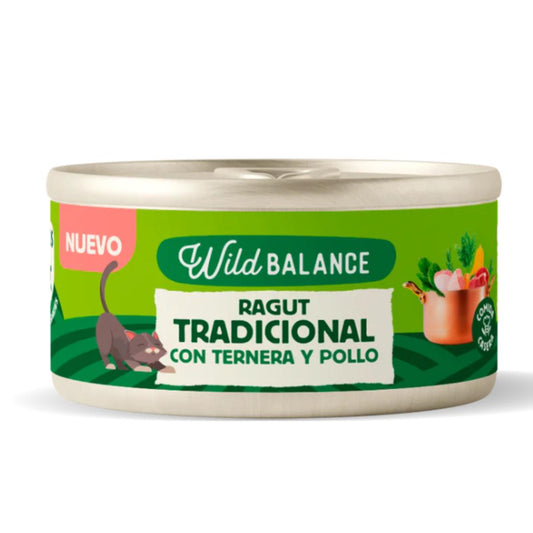 Blikje Ragout van rundvlees en kip voor katten Wild Balance 80 g