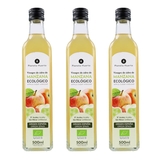 Lot de 3 vinaigres de cidre non filtrés ECO Planeta Huerto 500 ml