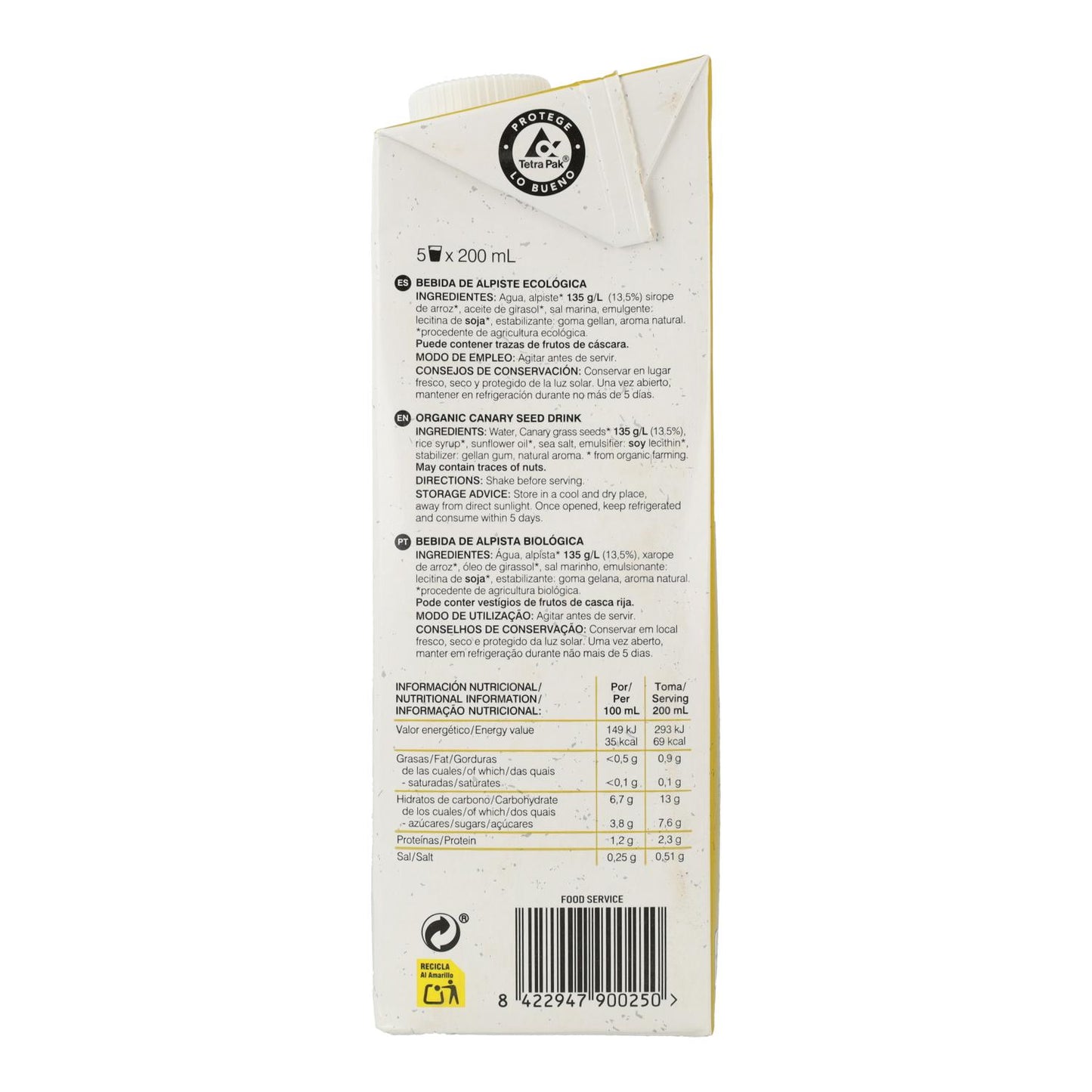 6L-förpackning med 100 % vegetabilisk fågelfrödryck Soria Natural 1L