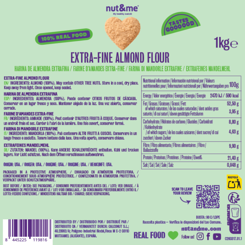 Realfooding extra fijne amandelmeel (speciaal voor gebak) Nut&me 1 kg