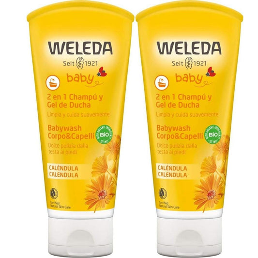 Confezione promozionale 2x Shampoo & Gel doccia per bambini alla calendula Weleda 200 ml