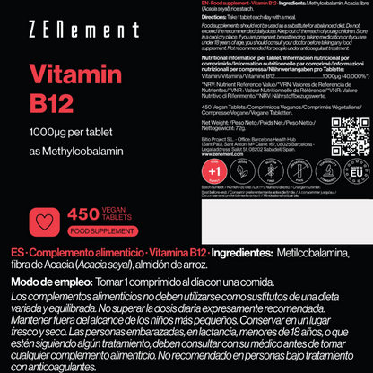 Vitamin B12 1000 mcg Zenement 450 vegane Tabletten