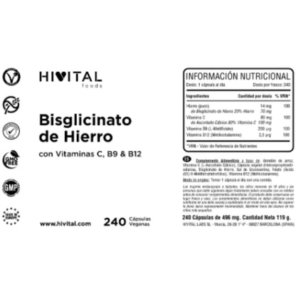 Żelazo z witaminami C, B12 i kwasem foliowym (B9) 240 kapsułek Hivital