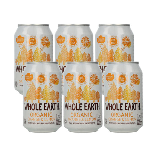 Pack x6 Boisson rafraîchissante bio orange et citron, 330 ml. Whole Earth