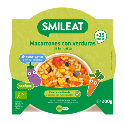 Piatto di maccheroni con verdure dell'orto ECO (a partire dai 15 mesi) Smileat 200 g