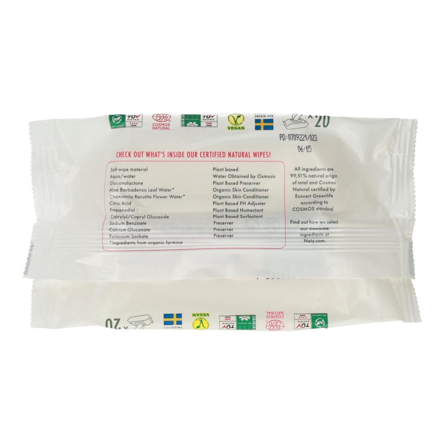 Lingettes format voyage Naty 20 unités