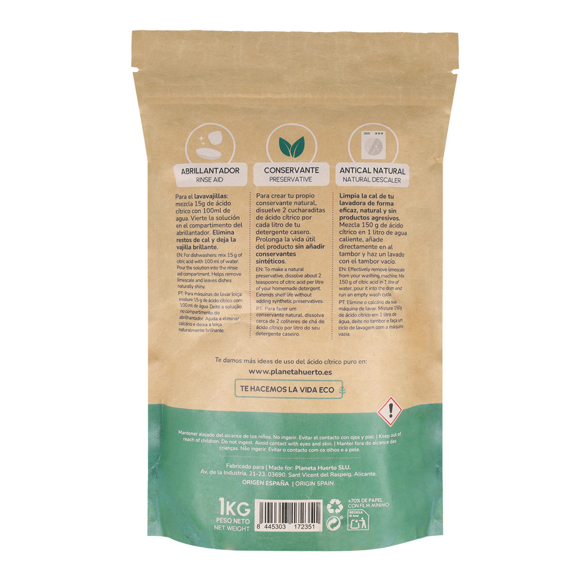 Pack 3xZitronensäure Planeta Huerto 1 Kg