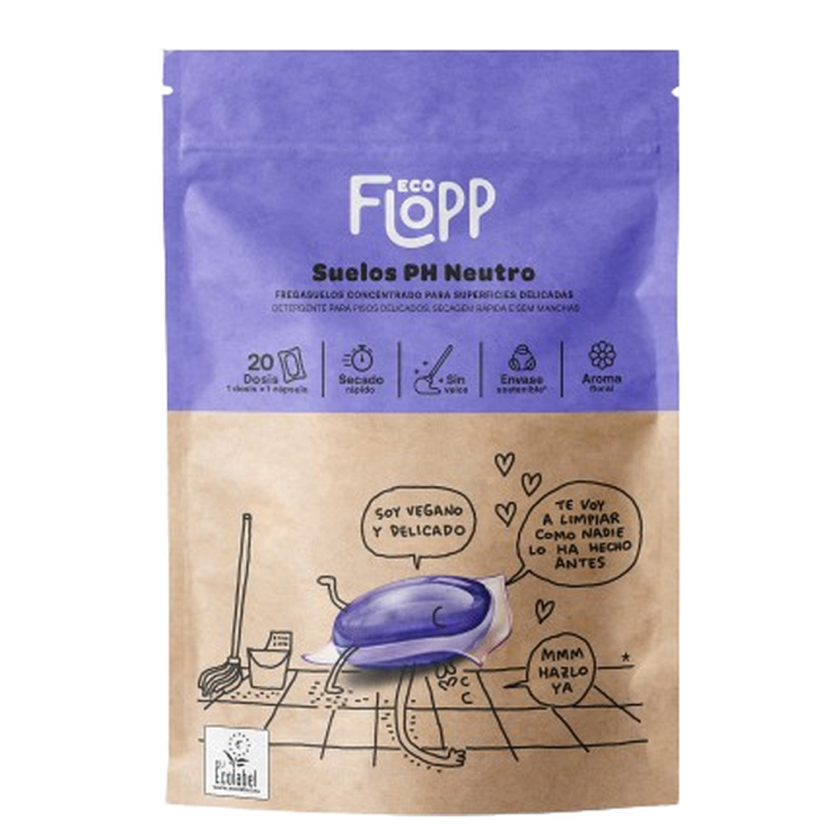 Pack of 2 x ECO pH neutral floor cleaner doypack Flopp 20 capsules