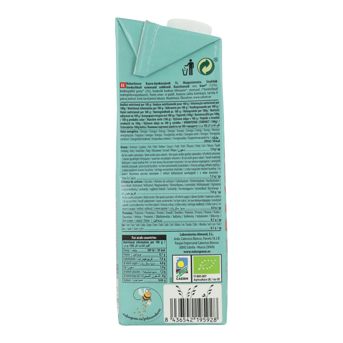 Pack de 6 boissons à l'avoine et à la noix de coco bio NaturGreen 1 L