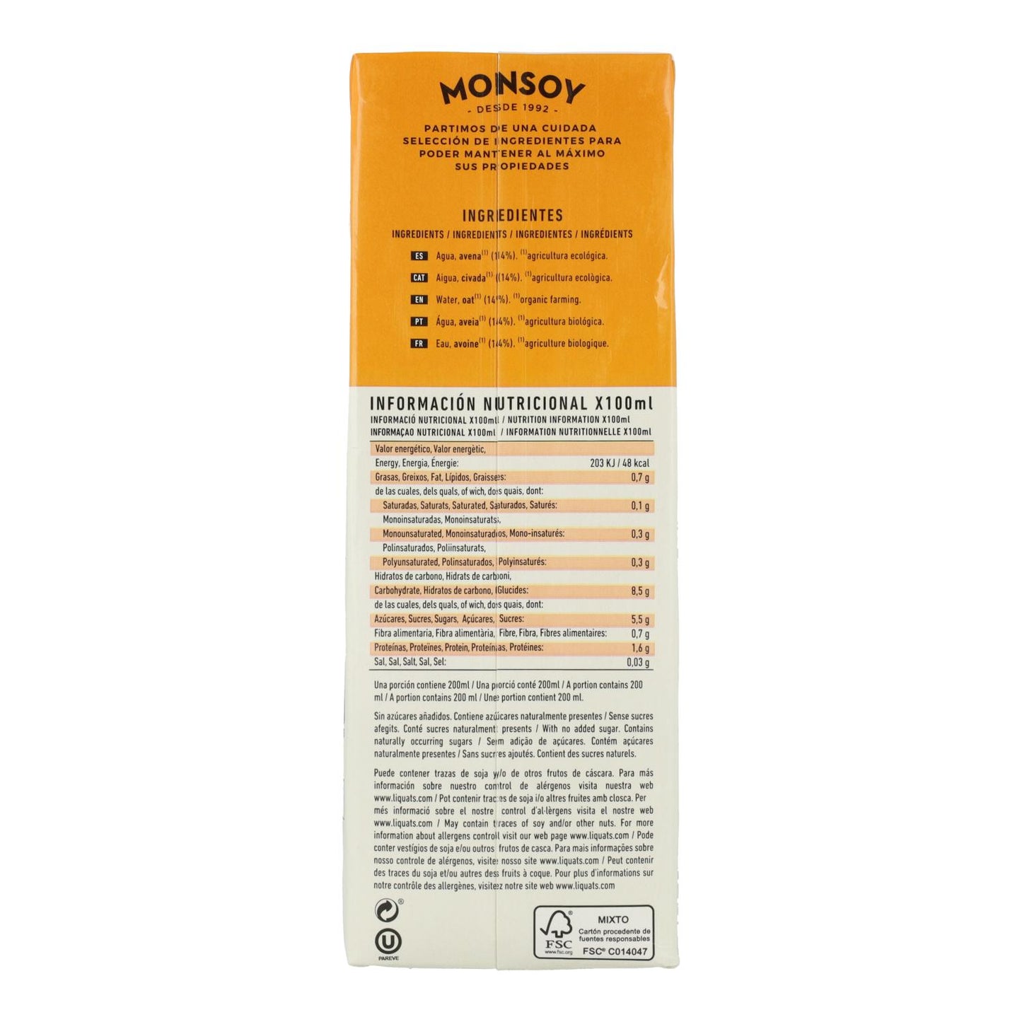 Zestaw 6 szt. Napój owsiany BIO Monsoy 1 l