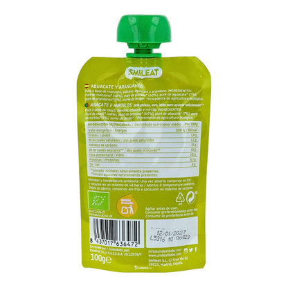 Pouch avokado och blåbär ECO Smileat, 100 g