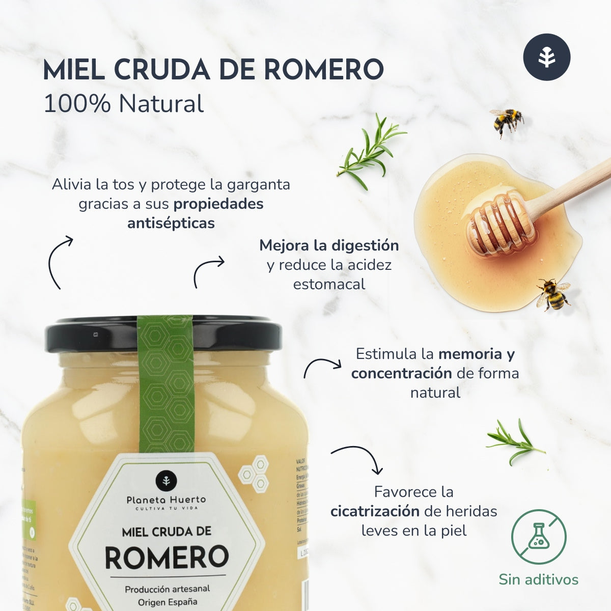 Pack 6x Miel Cruda de Romero Planeta Huerto 1 Kg