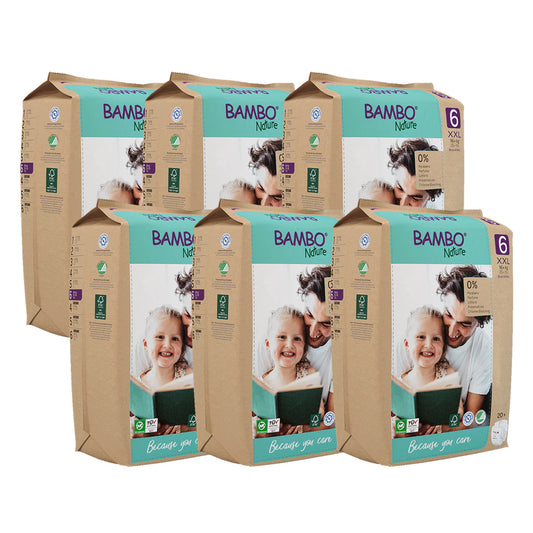 Couches pour bébé Bambo Nature taille 6-16+ kg (pack de 6 x 20 unités)