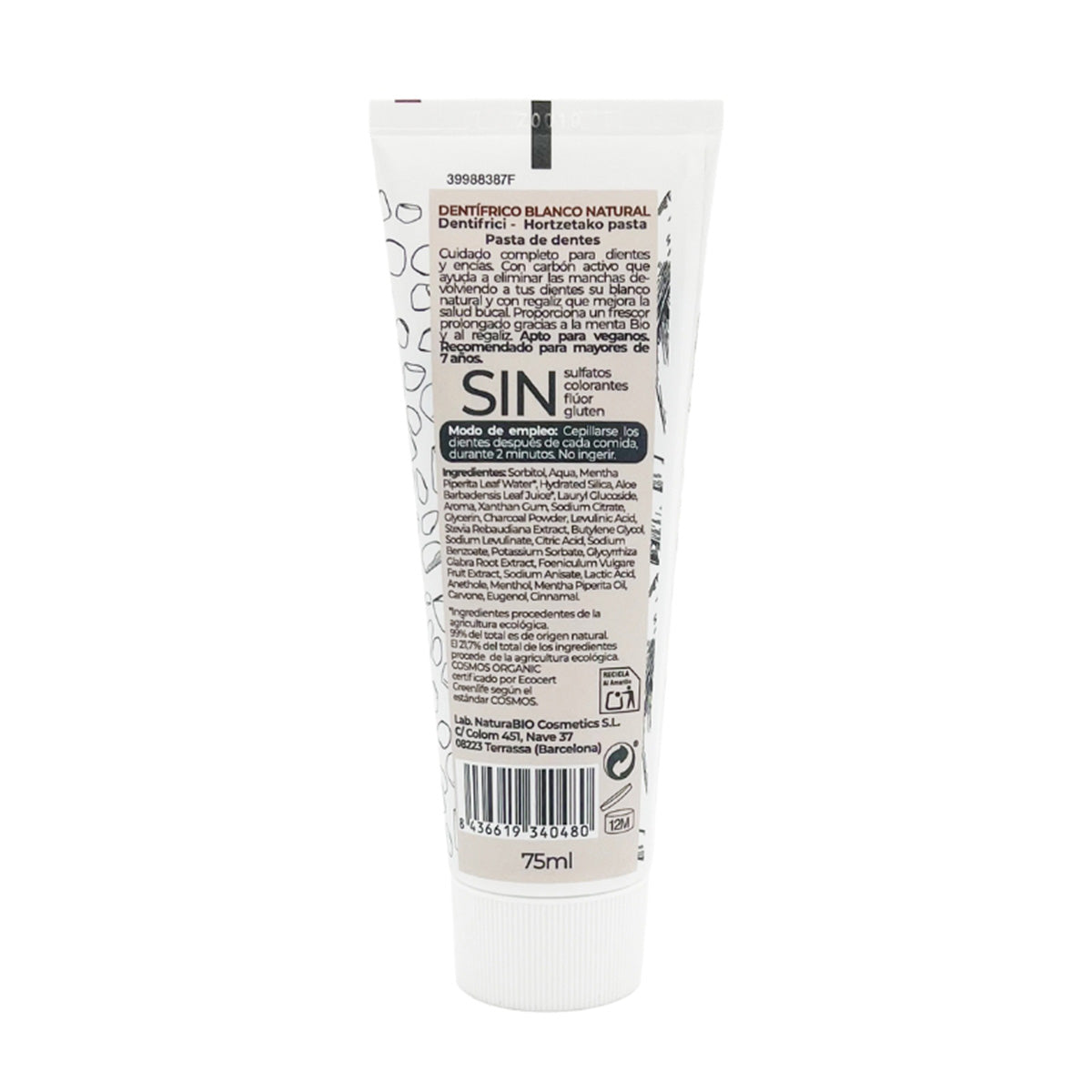 Pasta do zębów Blanco Natural z lukrecją i węglem aktywnym bez fluoru, NaturaBIO Cosmetics, 75 ml