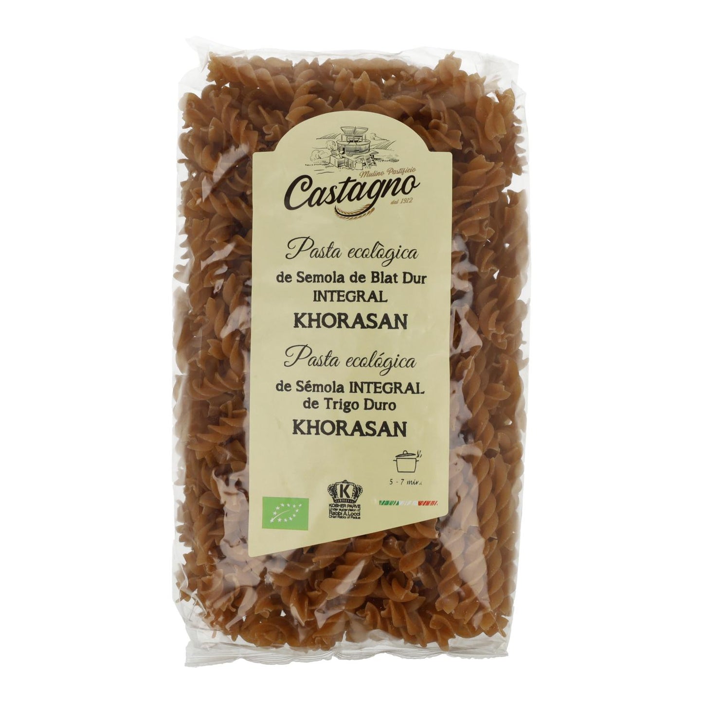 Ekologisk spiralformad pasta av fullkornsmjöl Khorasan Castagno 500 g