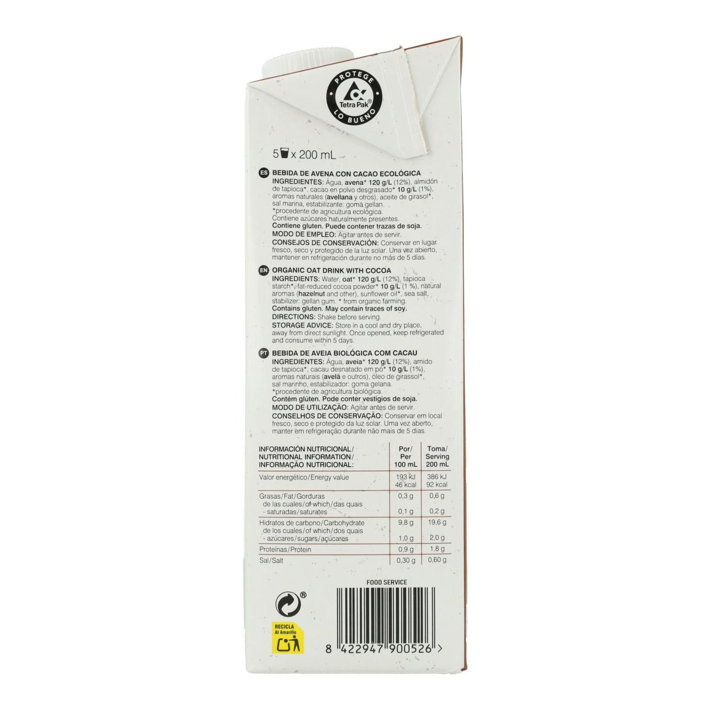 Pakket 6 x Haverdrank met cacao BIO Soria Natural  1 L