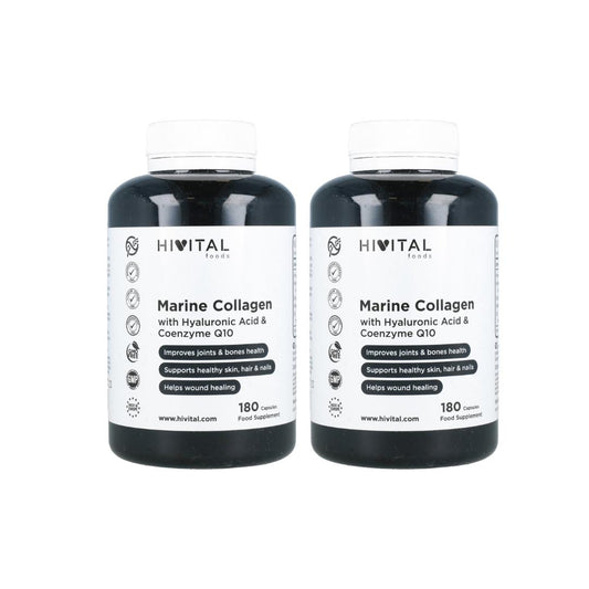 Pack 2 x Collagène marin avec acide hyaluronique, coenzyme Q10, vitamine C et zinc Hivital 180 gélules