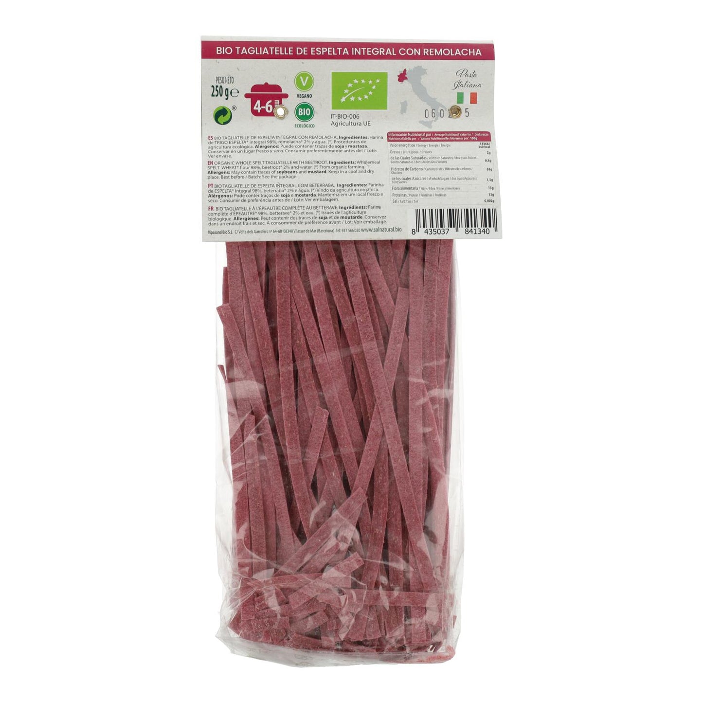 Tagliatelle integrali di farro con barbabietola BIO Sol Natural 250 g