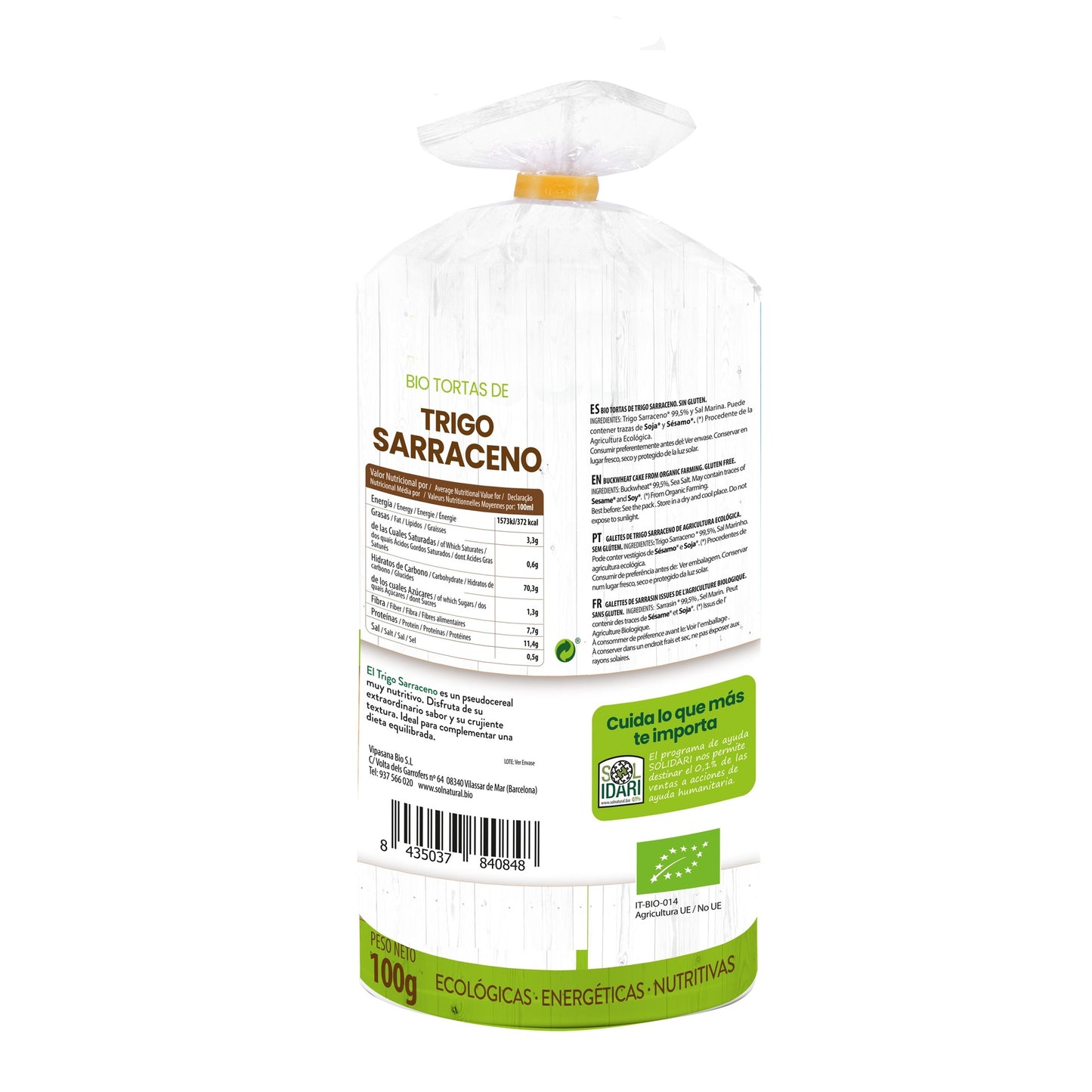 Pack of 12 organic gluten-free buckwheat pancakes Sol Natural 100 g