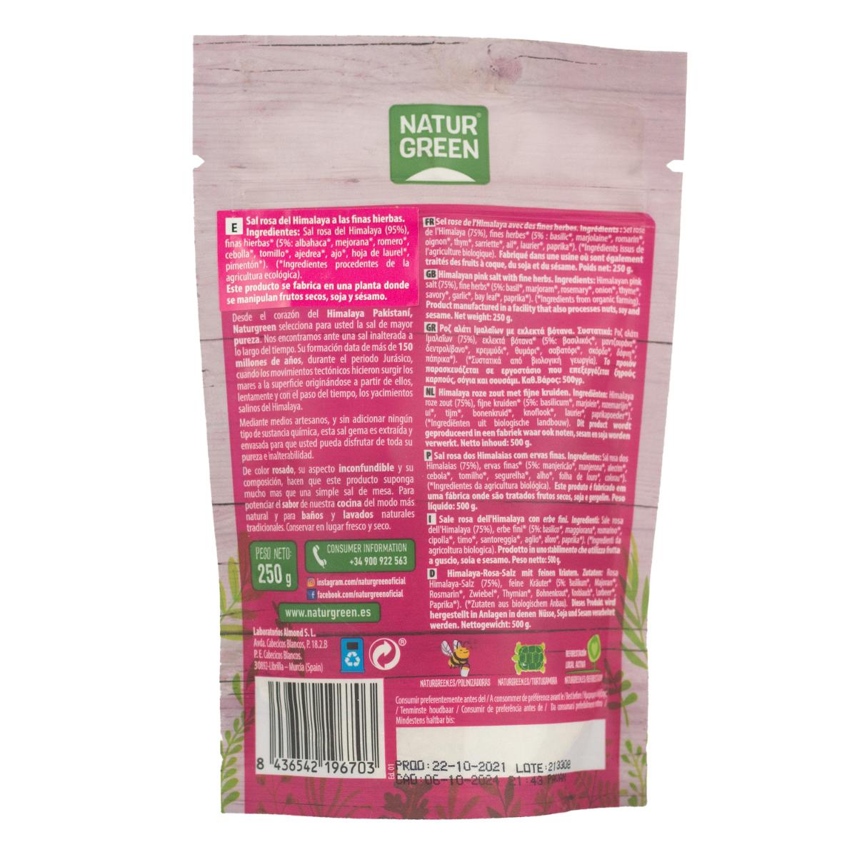 Rosa Himalaya-Salz mit feinen Bio-Kräutern Naturgreen 250 g