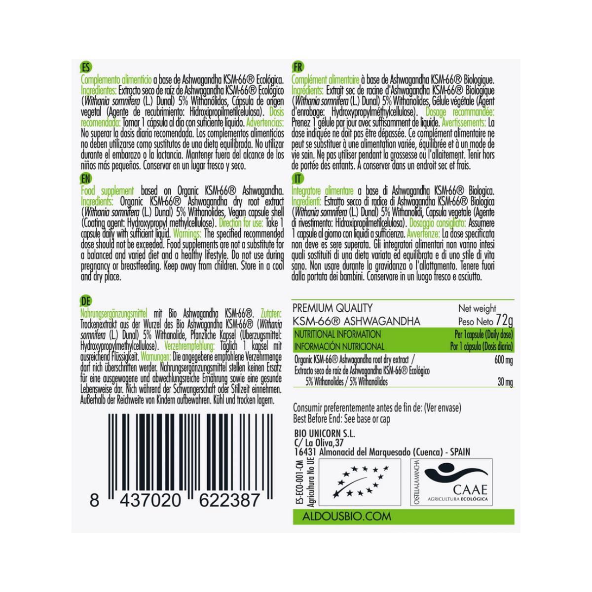 ASHWAGANDHA KSM66, 100 caps. Aldous Bio