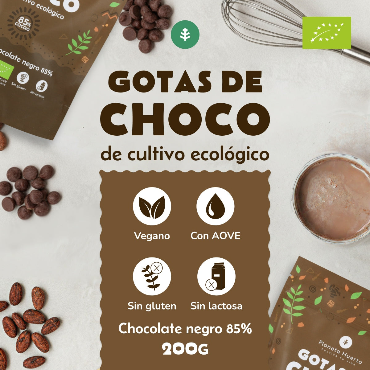 Chokladdroppar 85% kakao ECO Planeta Huerto 200 g