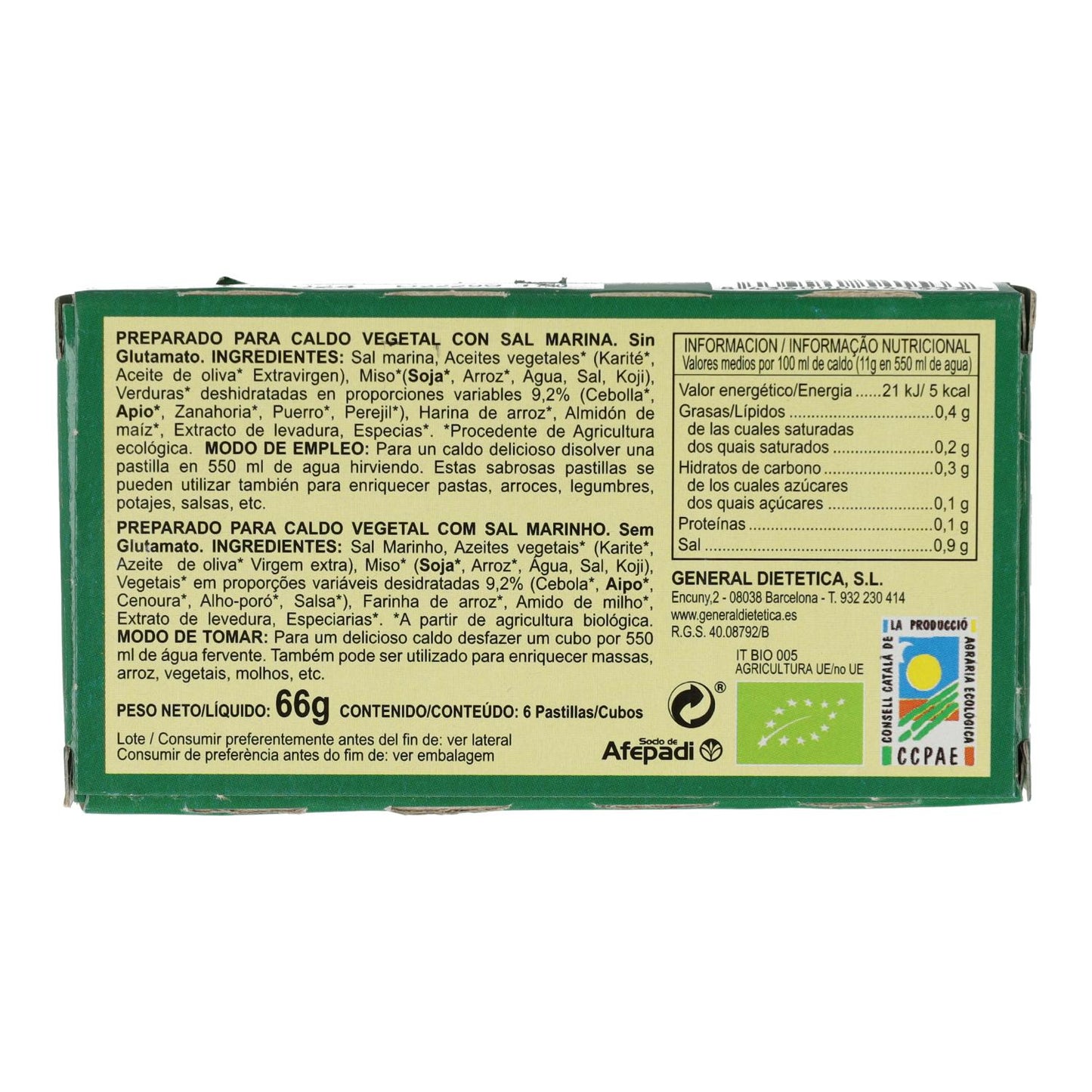 Brodo vegetale Eco con sale marino 6 cubetti da 11 g Integralia