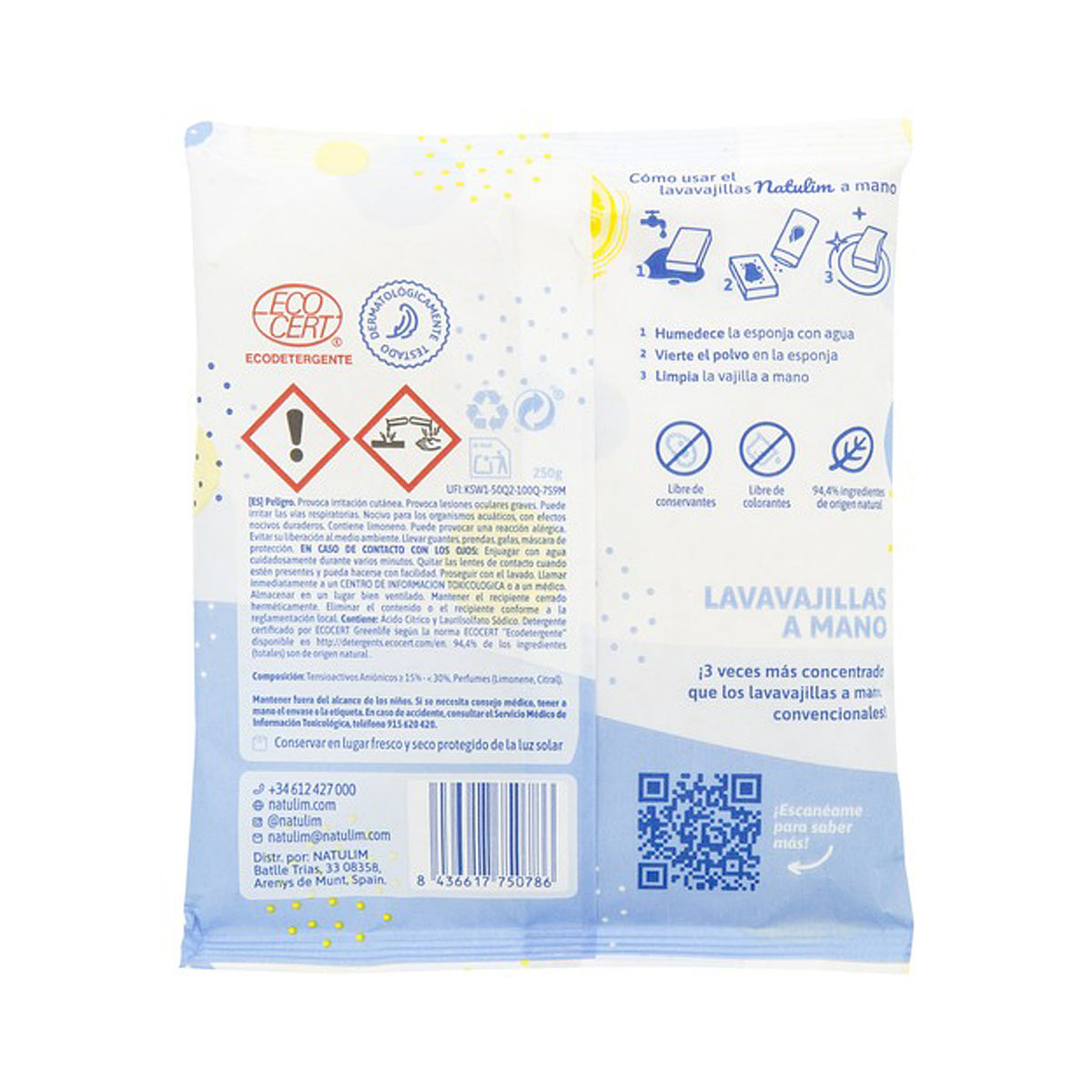 Polvo Lavavajillas a mano limón Natulim 250 g