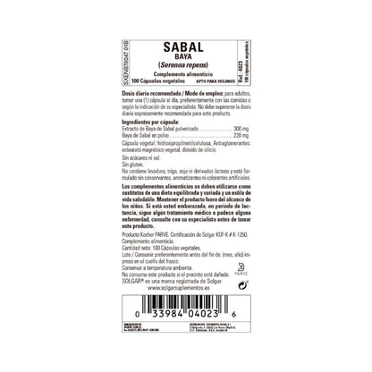 Sabal (Saw Palmetto), 100 Vegetable Capsules