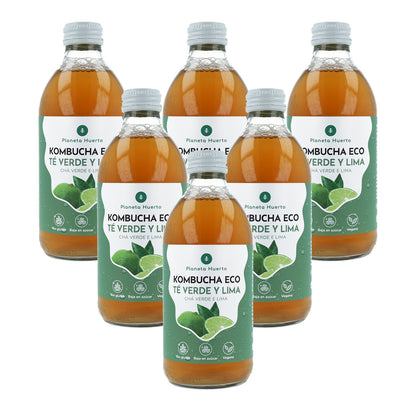 Förpackning 6 st Kombucha ECO grönt te och lime Planeta Huerto 330 ml
