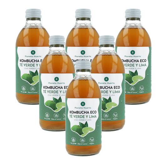 Pakje 6x Kombucha ECO groene thee en limoen Planeta Huerto 330 ml