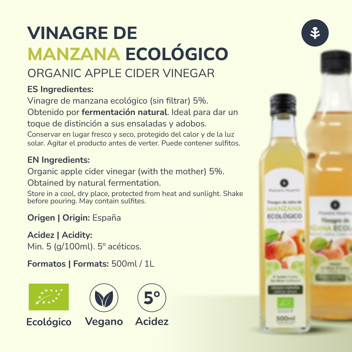 Vinaigre de pomme ECO brut non filtré avec la mère Planeta Huerto 1L