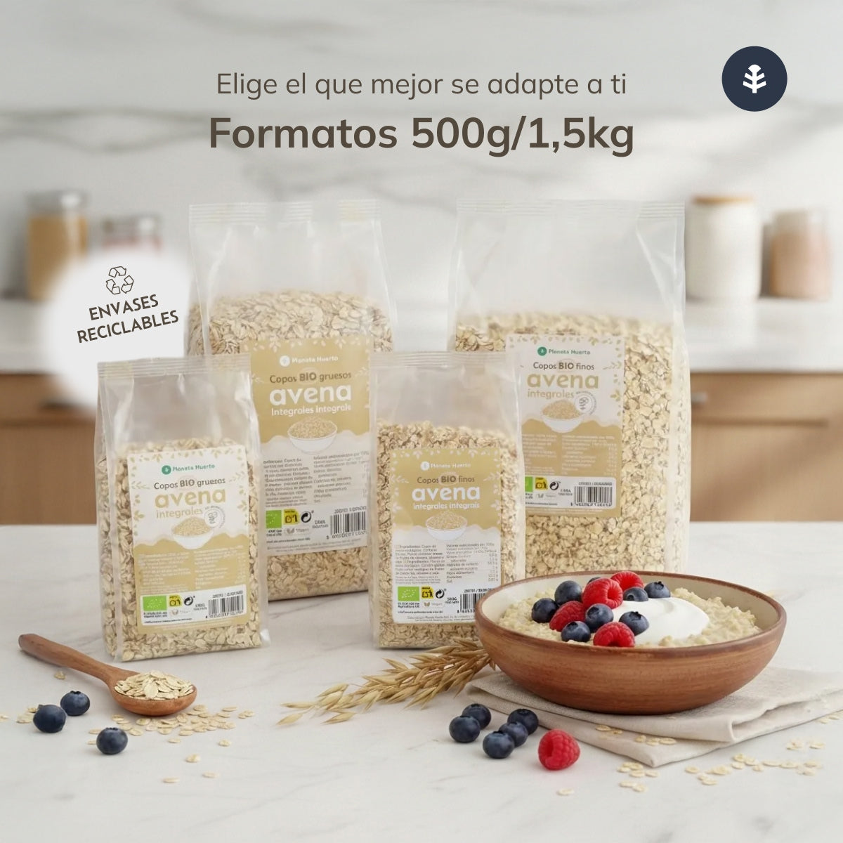 Confezione 2x Fiocchi d'avena integrali ECO Planeta Huerto 500 g