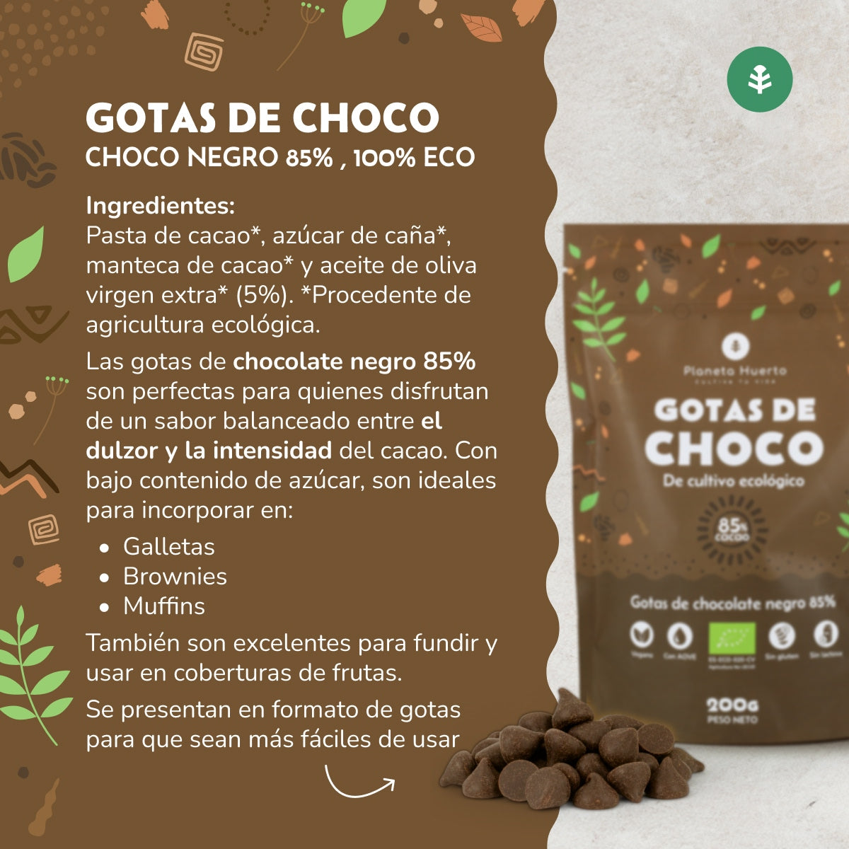 Chokladdroppar 85% kakao ECO Planeta Huerto 200 g