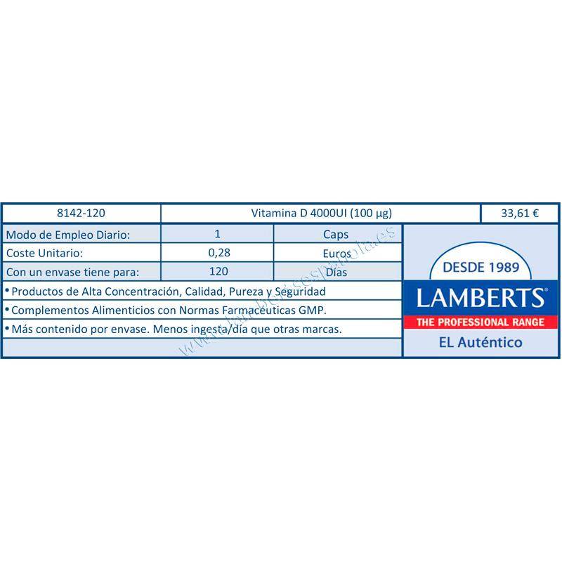 Vitamine D3 4000 UI (100 µg) Lamberts, 120 gélules