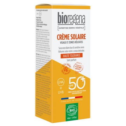 Protezione solare viso e zone delicate in balsamo SPF50 Bioregena, 40 ml