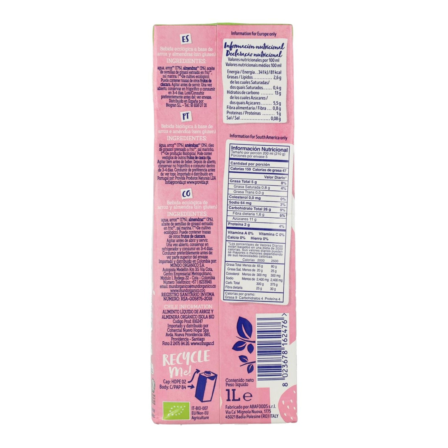 Isola Organic Rice and Almond Drink 1 L