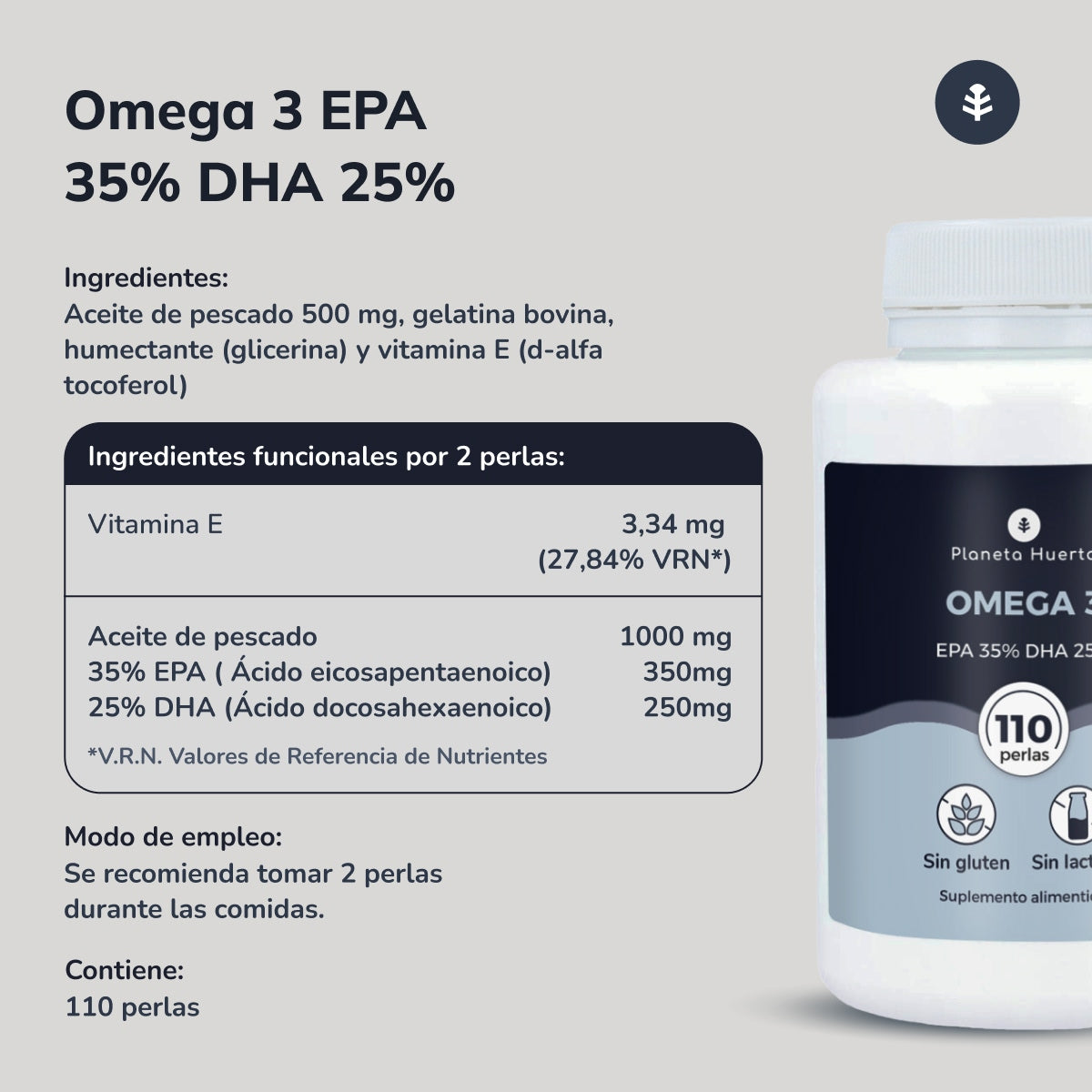 Opakowanie 2x Omega 3 EPA 35% DHA 25% Planeta Huerto 110 perełek