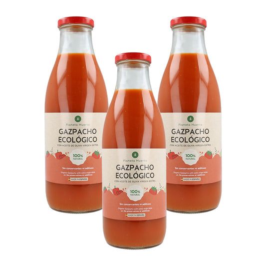 Lot de 3 gazpachos traditionnels BIO à l'huile d'olive vierge extra Planeta Huerto 1 L