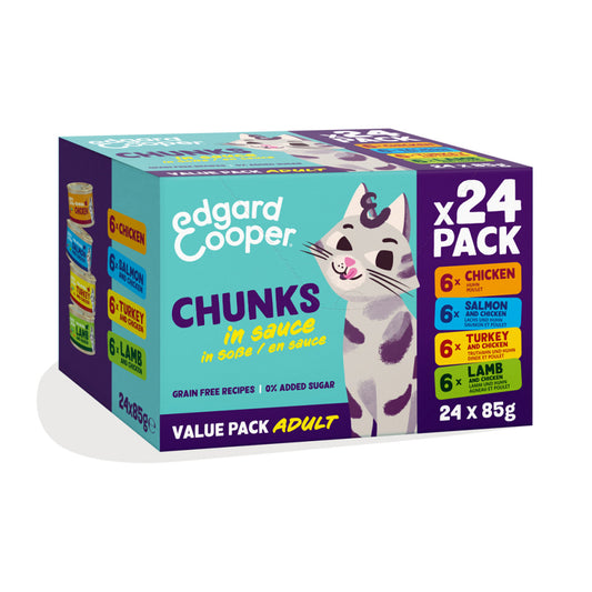 Multipack 24 x 85 g Brokjes in saus Edgard & Cooper natvoer