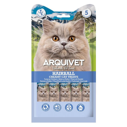 Creamy Cat Treats Snack crémeux fonctionnel Hairball Thon et poulet Arquivet 5x14 g