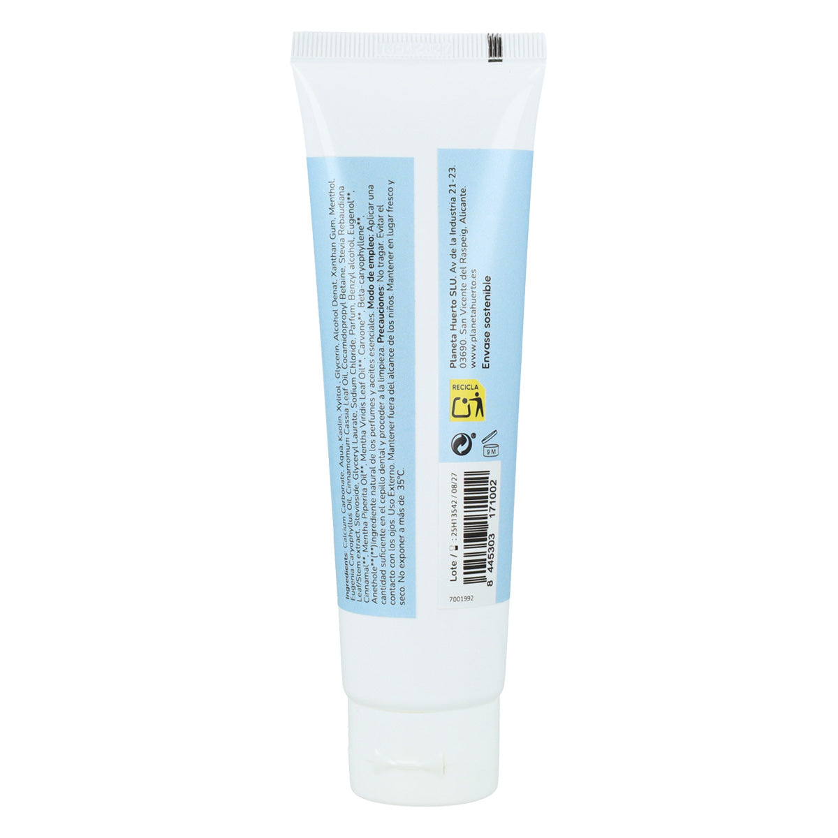 Dentifrice sans fluor Menthol Planeta Huerto 75 ml