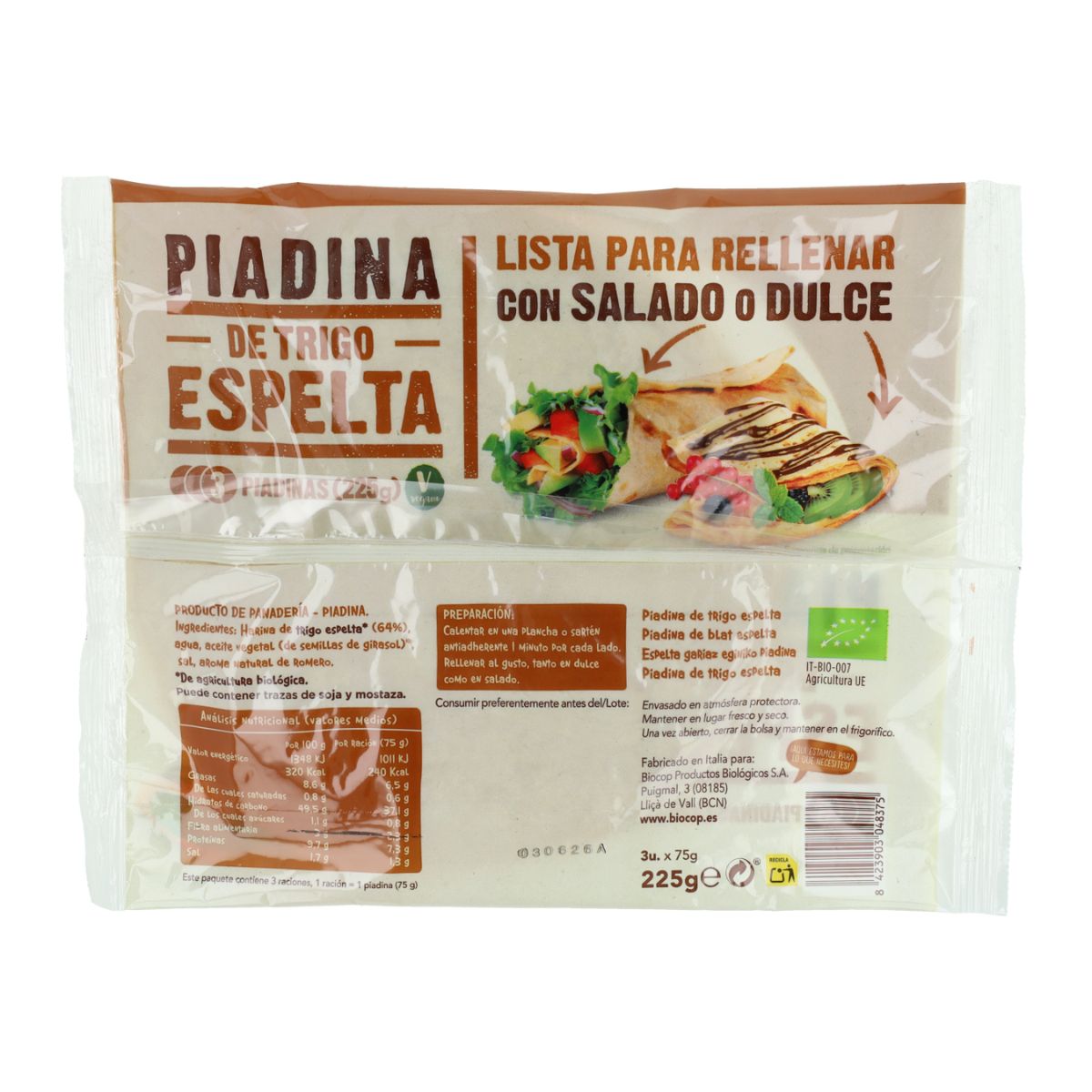 Piadina av ekologisk spelt Biocop 225 g