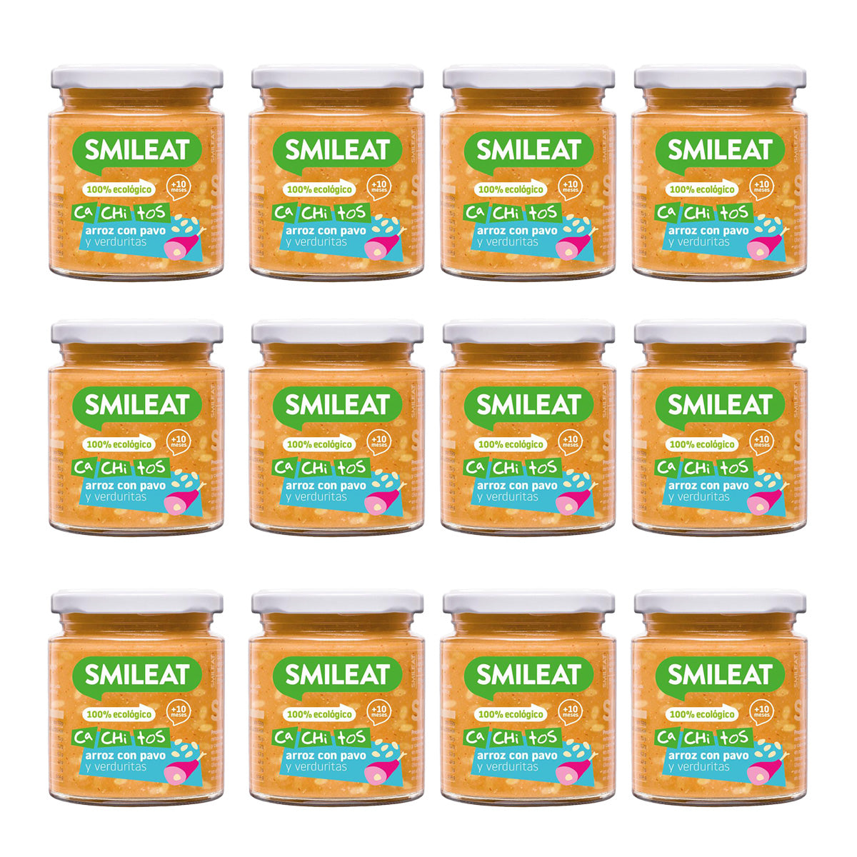 Pack of 12 Organic Rice with Turkey and Vegetables Jars CA CHI TOS Smileat, 230 g