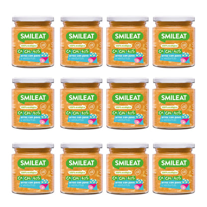 Pack of 12 Organic Rice with Turkey and Vegetables Jars CA CHI TOS Smileat, 230 g