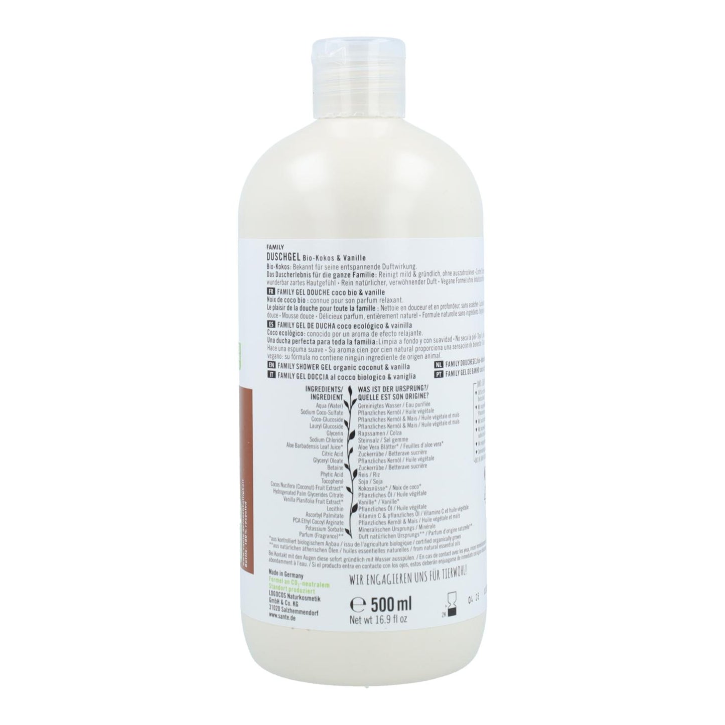 Organiczny żel pod prysznic kokosowo-waniliowy Sante 500 ml