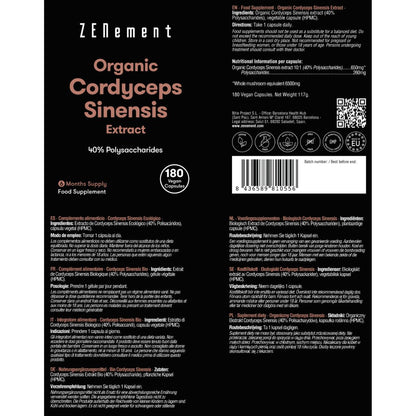 Ekstrakt z Cordyceps Sinensis ECO 40% polisacharydy Zenement, 180 tabletek Cordyceps Sinensis ekologiczny
